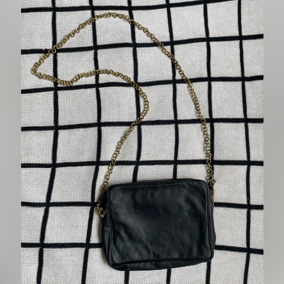 Black Leather Purse with Gold Chain Strap - Picture 2 of 5